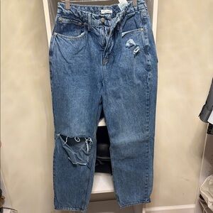 Good American Blue Distressed Boyfriend Jeans